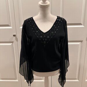 Beaded Spenser Jeremy  size medium black flutter sleeve blouse v-neck beadwork